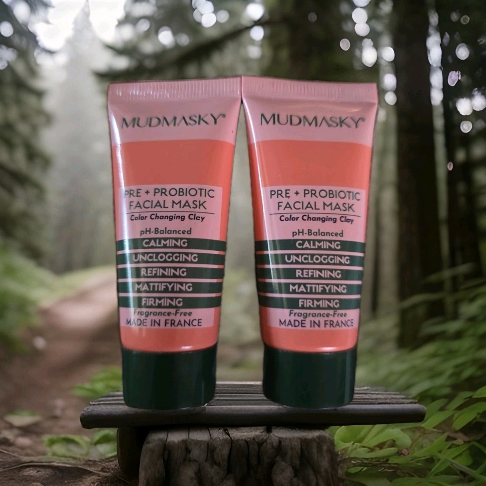 x2 MUDMASKY Pre + Probiotic Facial Mask Color Changing Clay‎ 0.5 fl oz Sealed
